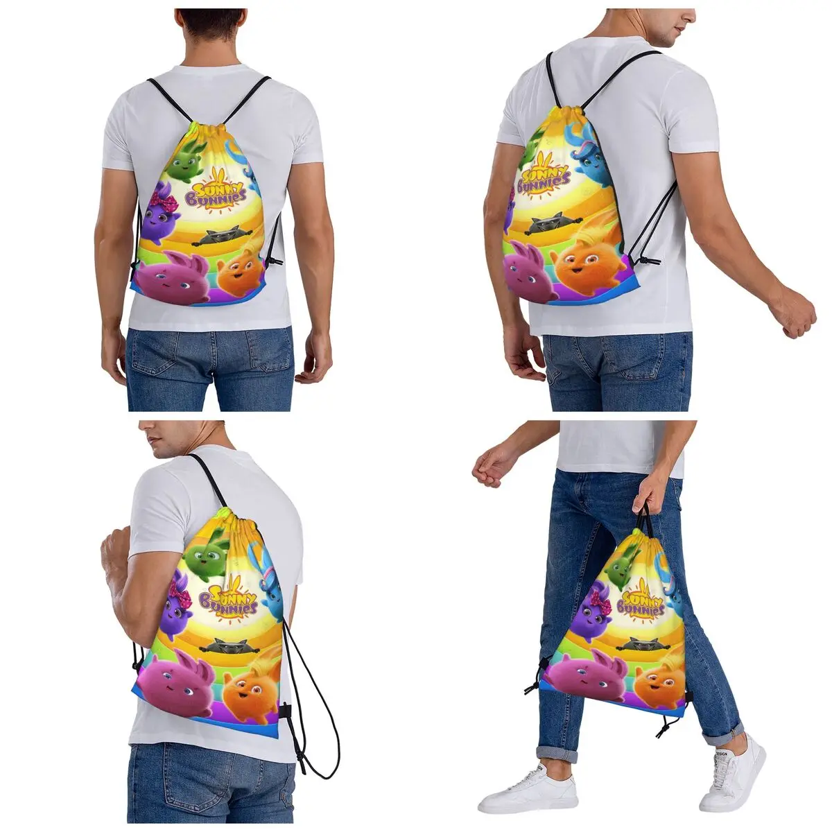 Sunny Bunnies Anime Cartoon Backpacks Fashion Drawstring Bundle Pocket Shoes Bag Book Bags for Travel School