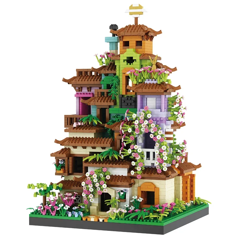 Décennie s de construction de maison de château magique Sakura, modèle d'architecture de vue de rue de ville, mini briques, jouet pour enfant, cadeaux de Noël pour adultes