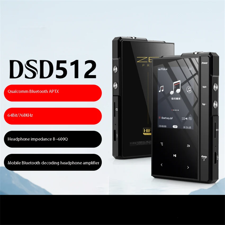 Bluetooth HiFi Music Player Bluetooth APTX 64Bit/768KHz Headphone Impedance 8~600 Ω MP3 Portable Player DSD512 Lossless