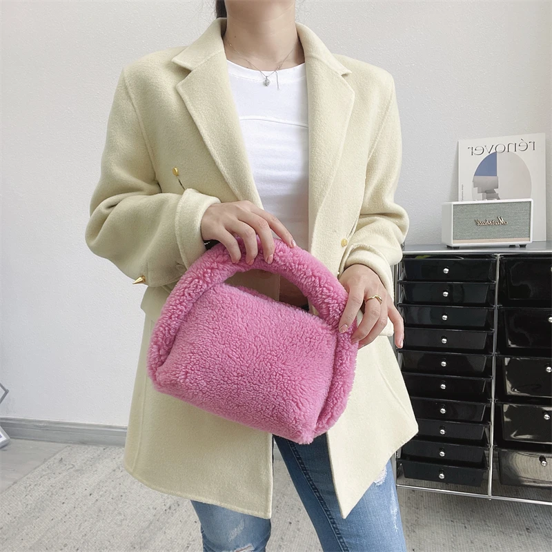 Autumn And Winter New Senior Sense Of Original Design Plush Bag Ingot Bag Candy Color Hand-held Foreskin Bag