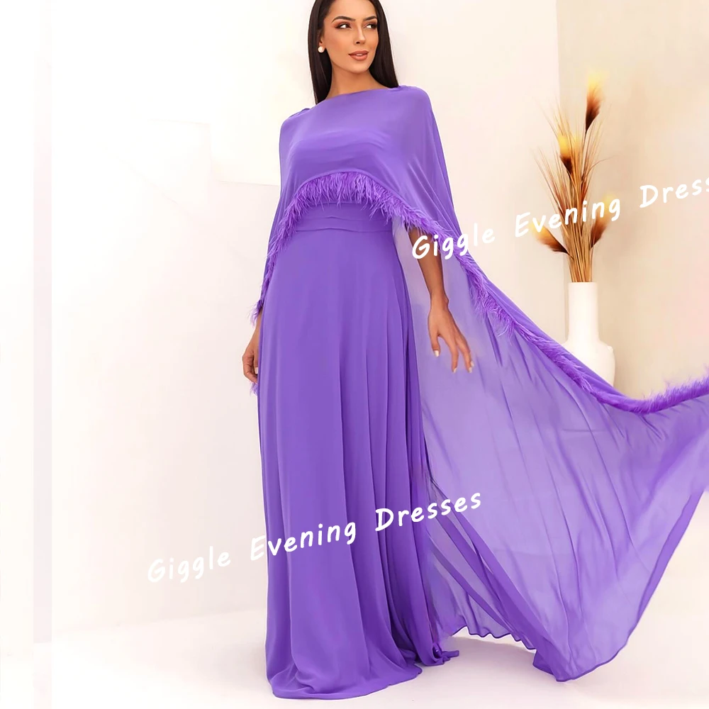 

Giggle Chiffon Shawl Feathers Illusion Prom Gown Saudi Arab Exquisite Elegance Floor-Length Evening Party Dresses for Women 2024