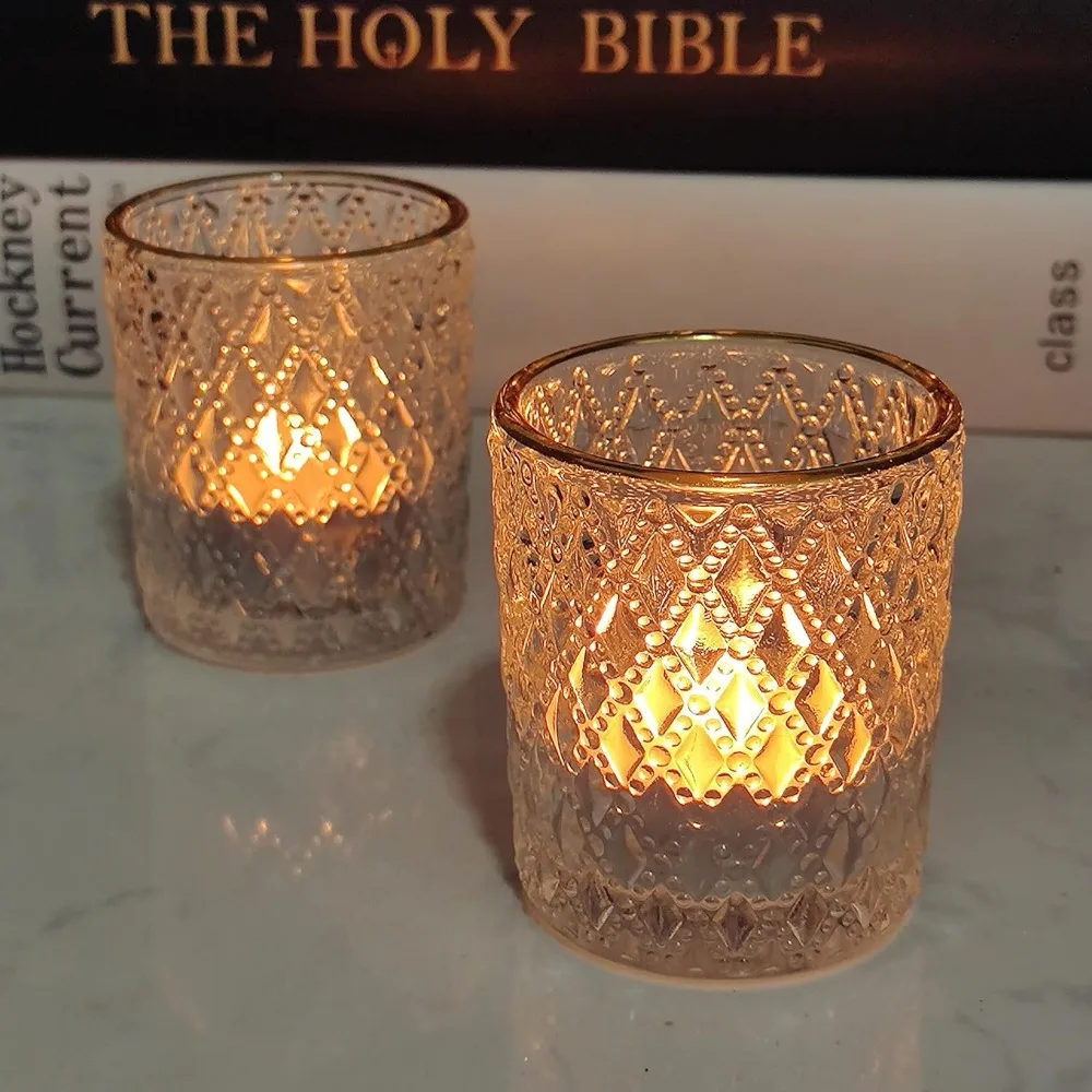 

Clear Tealight Candle Holders Set of 24, Glass Votive Candle Holders with Rim for Wedding Table Centerpiece Birthday Party