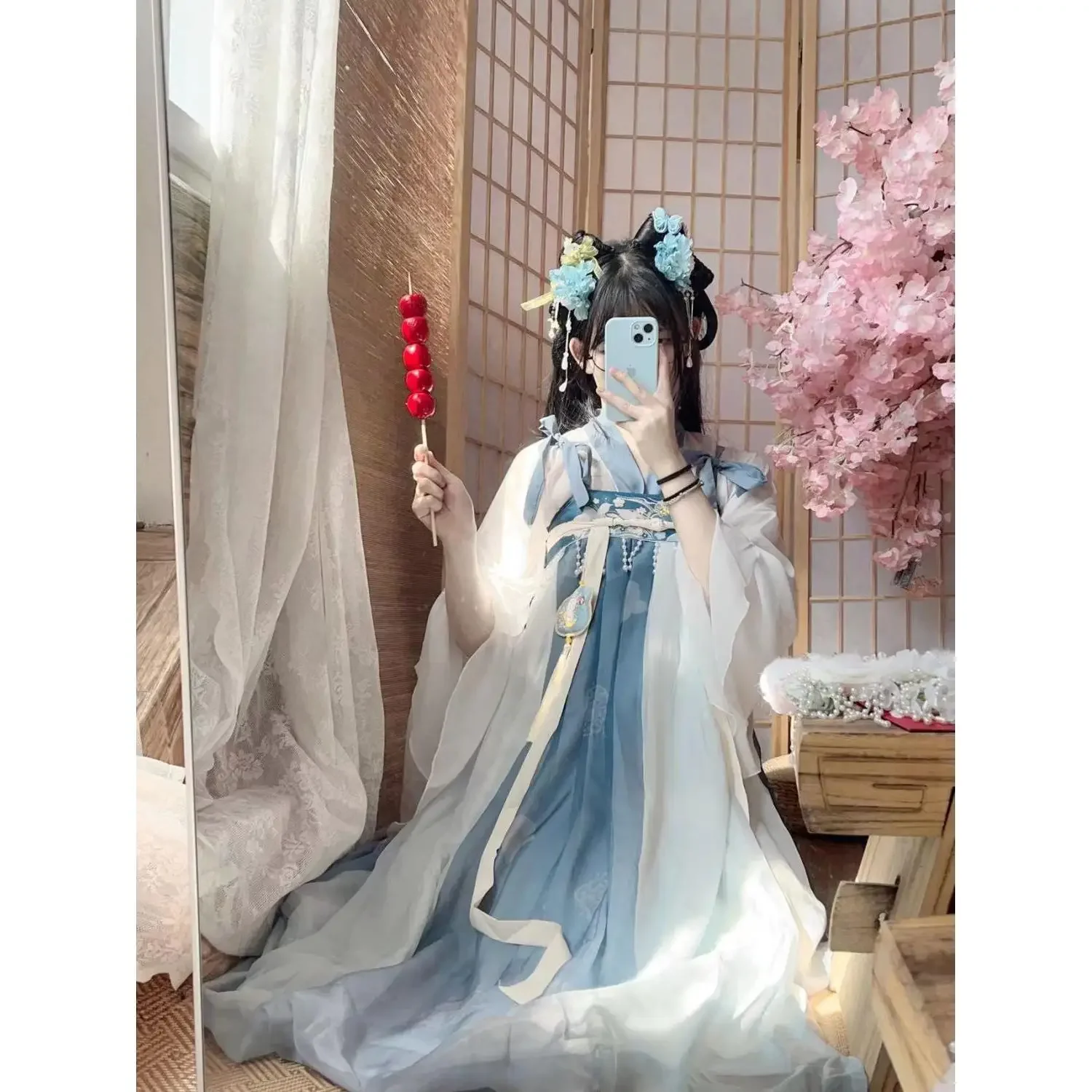 â Ensemble Hanfu de la dynastie Tang, jupe plissĂ©e imprimĂ©e Ruqun pour femmes, Ă©lĂ©ments Han, tenue d'Ă©tĂ©, Costume chinois pour un usage quotidien