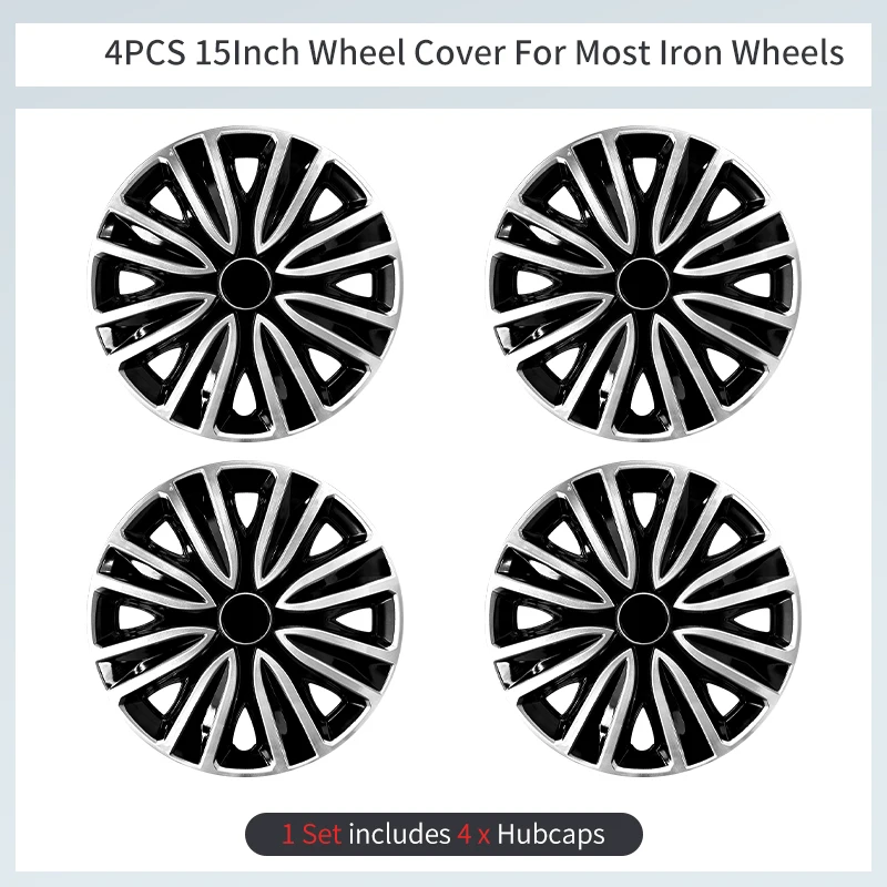 15inch Sword Style Hub Cap Cover for Iron Rim Wheel Cover Set of 4 Steel Wheel Cover Replacement Hubcap for R15 Tire