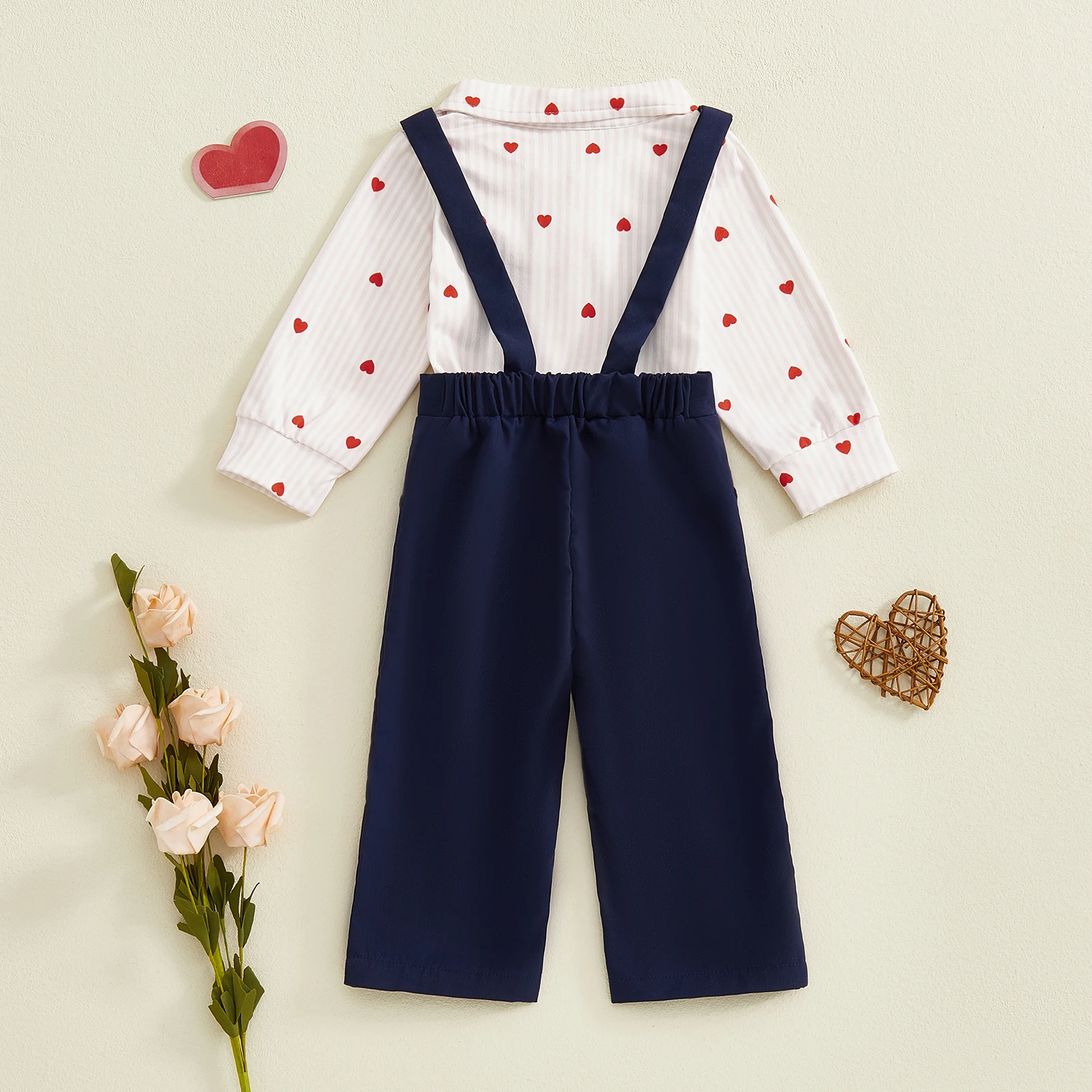 الرضع الصبي شهم 2 قطعة الزي طويلة الأكمام التلبيب الرقبة العلوي زر ربطة ديكور قميص رومبير وسراويل الحمالة