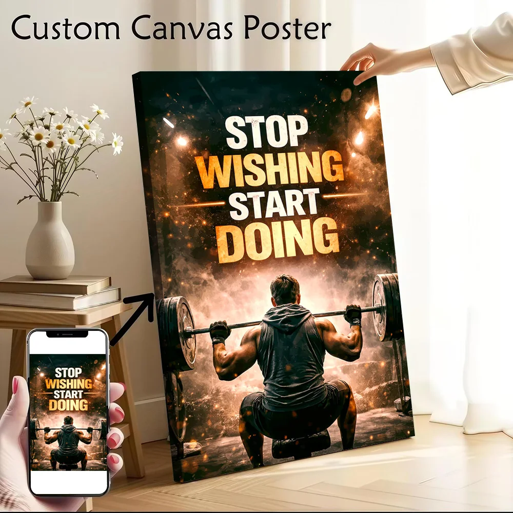 Stop Wishing Start Doing Weightlifting Printed Canvas Wall Art Customizable Paintings Poster Perfect Gift for Bedroom Decor Room