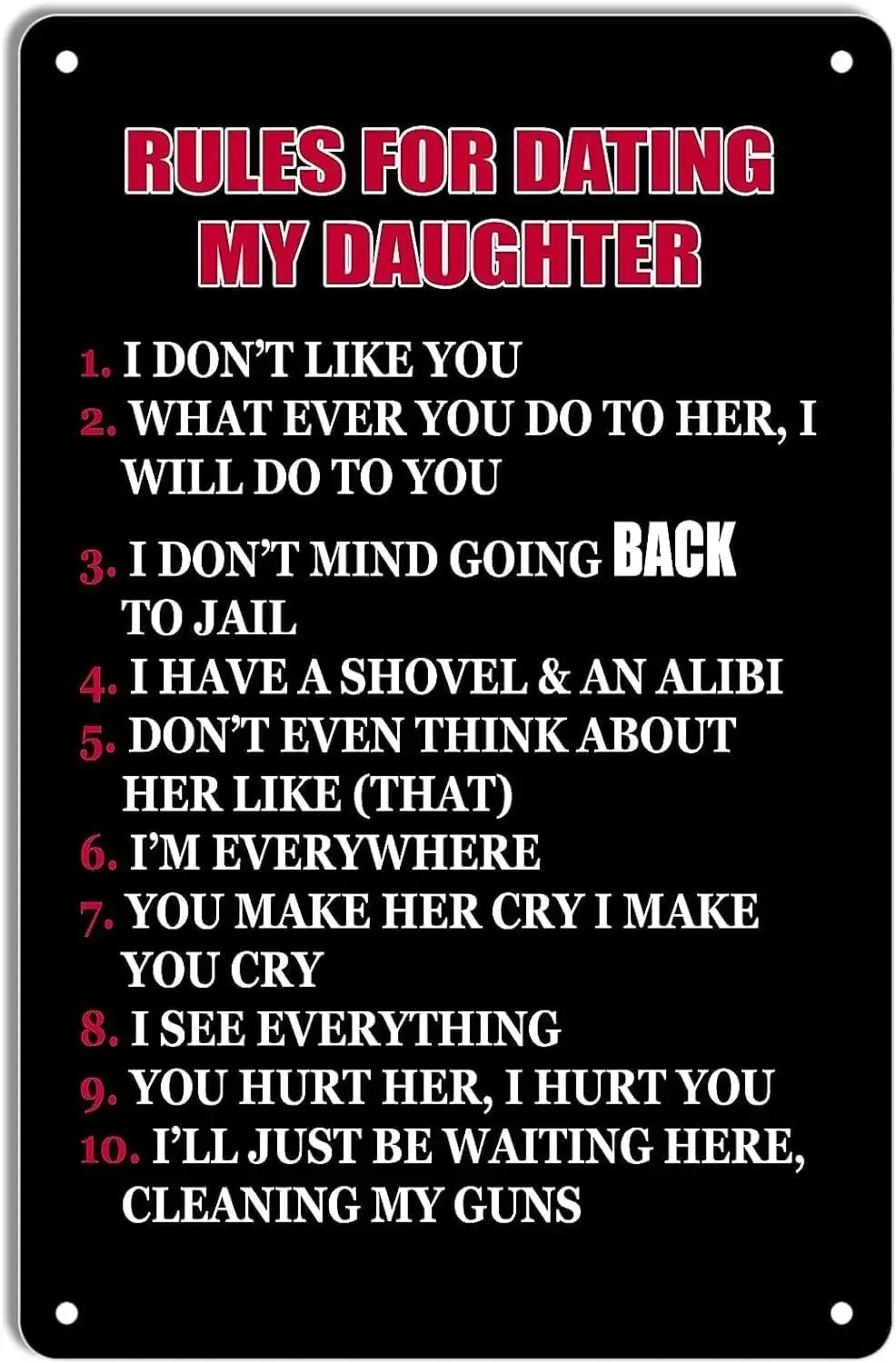 Rules For Dating My Daughter Vintage Metal Tin Sign Funny Motivational Quote Wall Decor Poster Tin Painting for Home Garden B