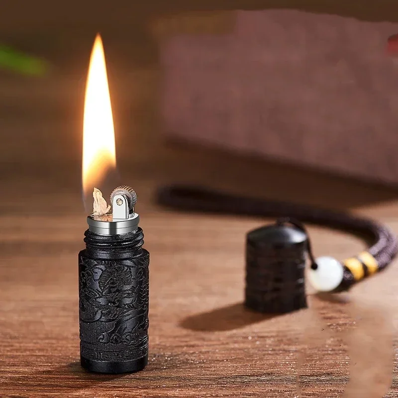 New Chinese Style Sandalwood Flint Kerosene Lighters Gasoline Petrol Cigarette Lighter Free Fire Smoking Accessories Gadgets