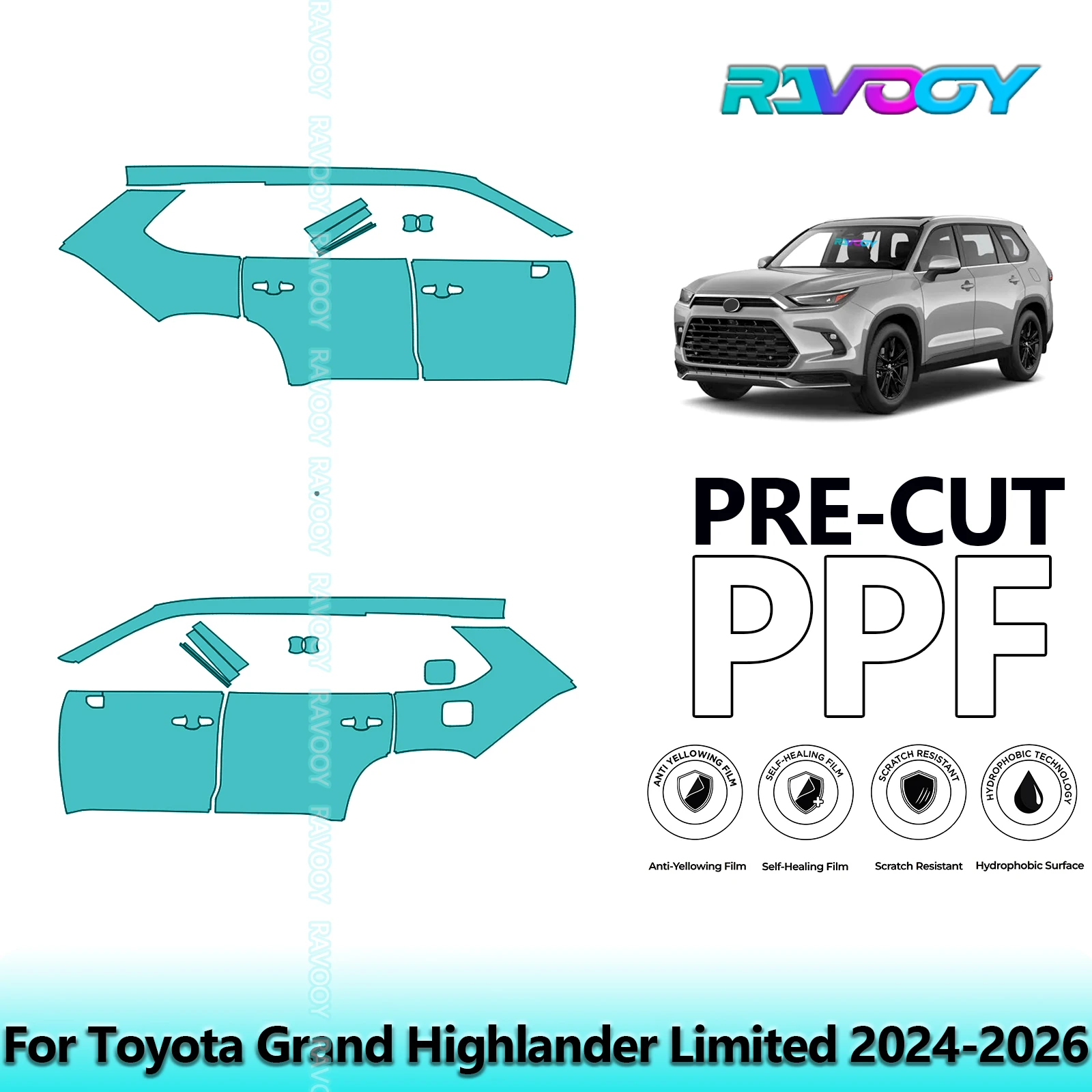 

For Toyota Grand Highlander Limited 2024-2026 8.5mil Clear Matte Pre-Cut PPF Door & A/B Pillar Kit TPU Paint Protection Film Set