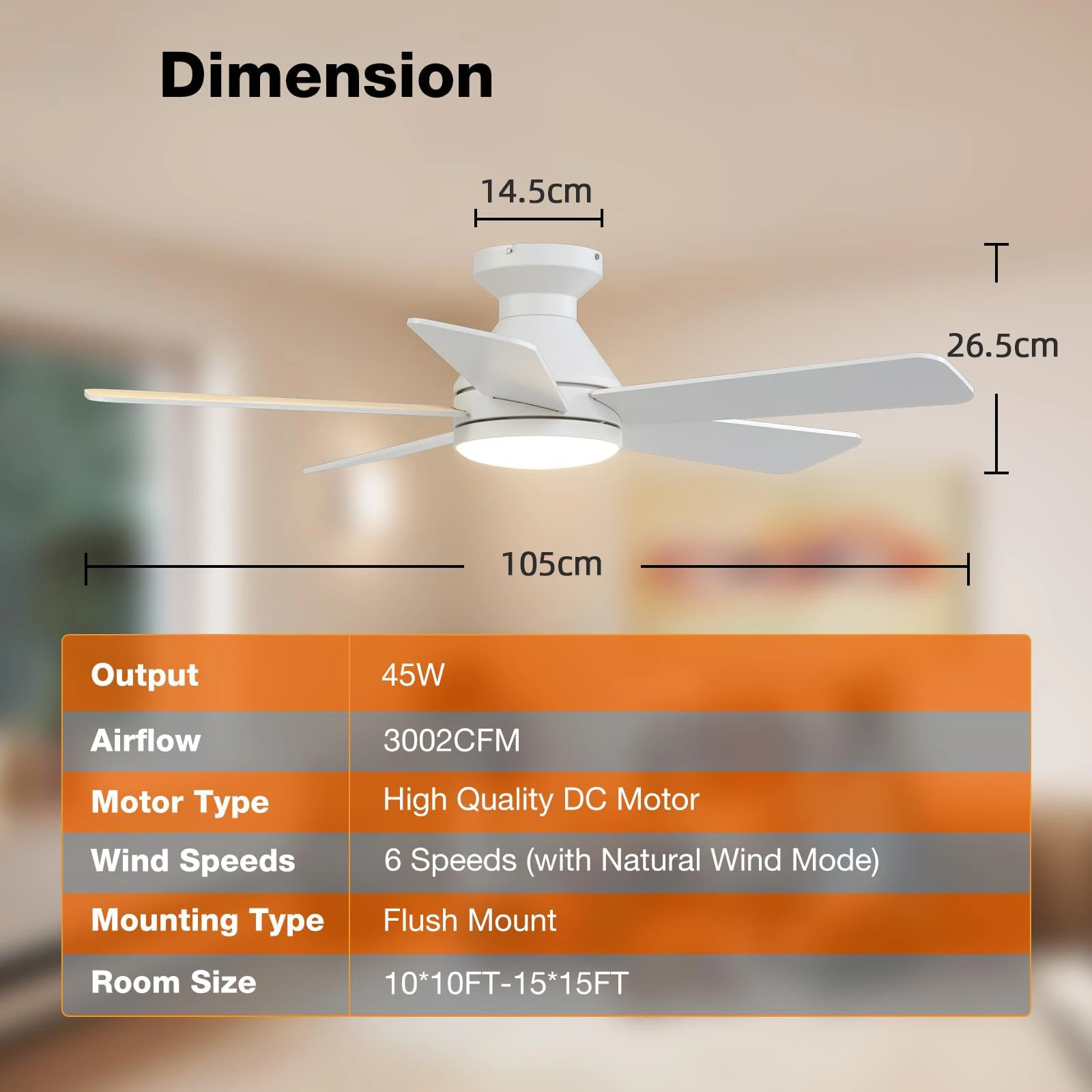 IRALAN Moderner Deckenventilator mit LED-Licht, Geräuscharm mit Fernbedienung, Deckenventilator mit LED-Beleuchtung für Zimmer, Küche, Wohnzimmer