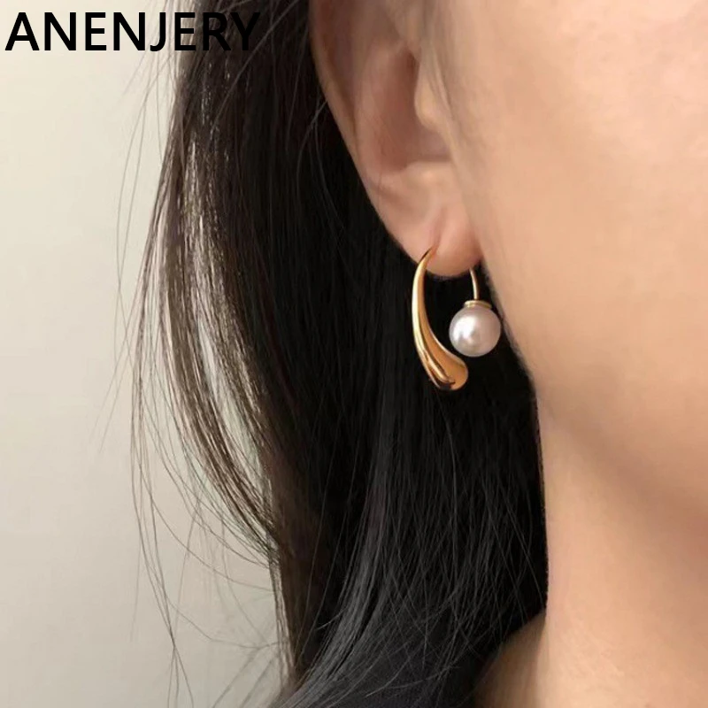 ANENJERY Perle Wasser Tropfen Ohrringe für Frauen Mode Persönlichkeit Einfache Design Ohrring Pendientes Geschenke