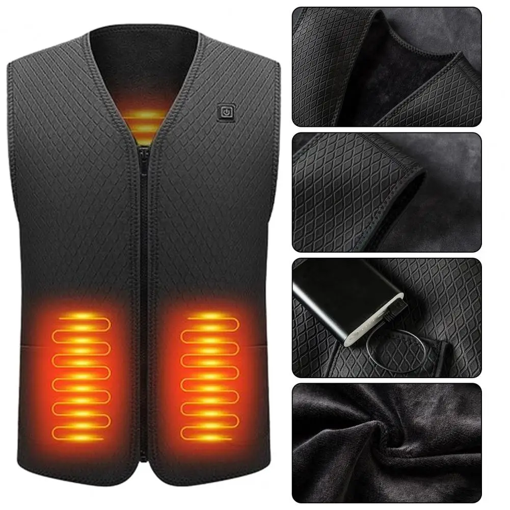 Gilet riscaldante durevole gilet invernale Usb con chiusura a cerniera a risparmio energetico con ingranaggio regolabile per uomo donna gilet antivento imbottito