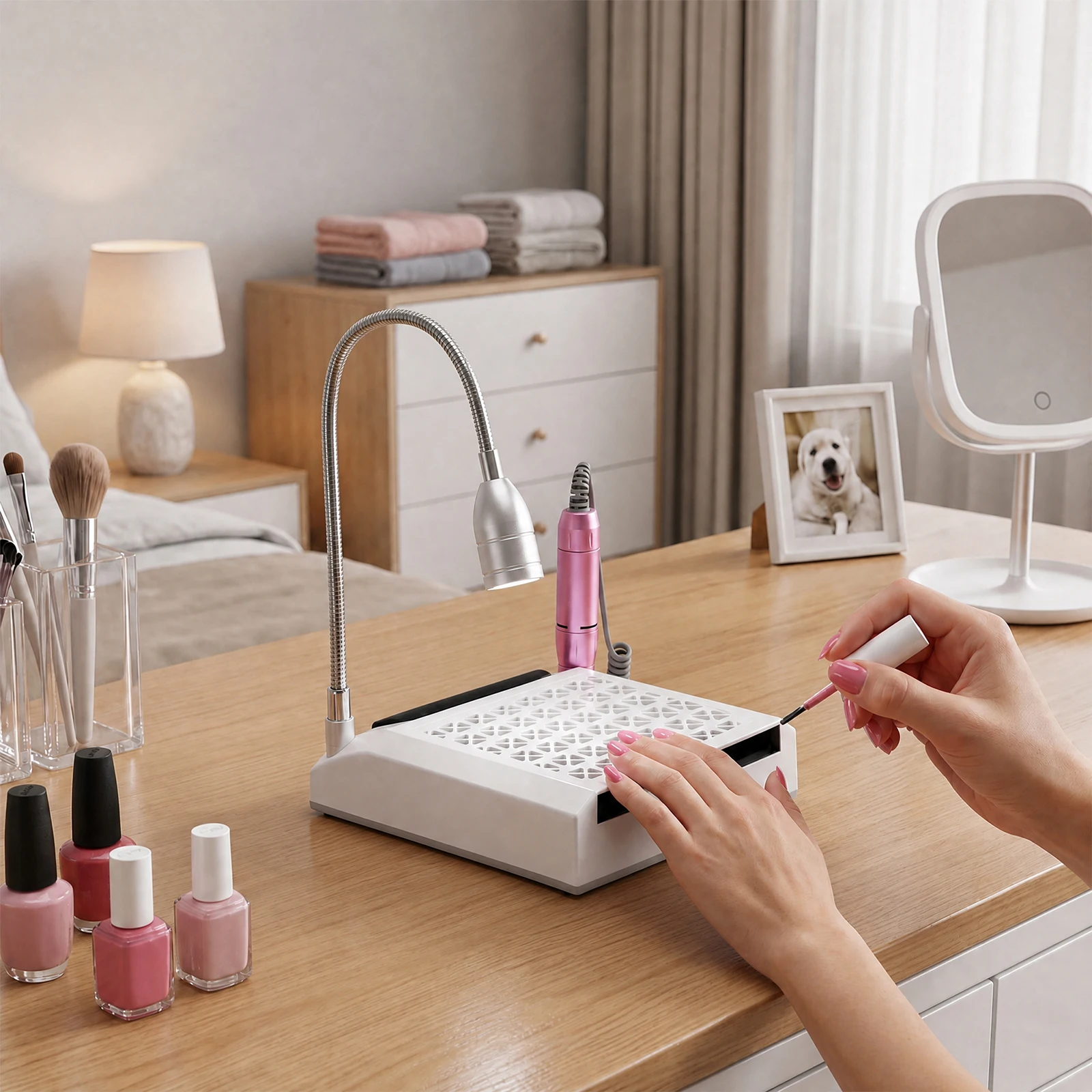Bymaocar Macchina per manicure 4-in-1, fresa elettrica per lucidatura unghie, troncatrice, luce LED, lima per pedicure, aspiratore per unghie, per uso personale e salone