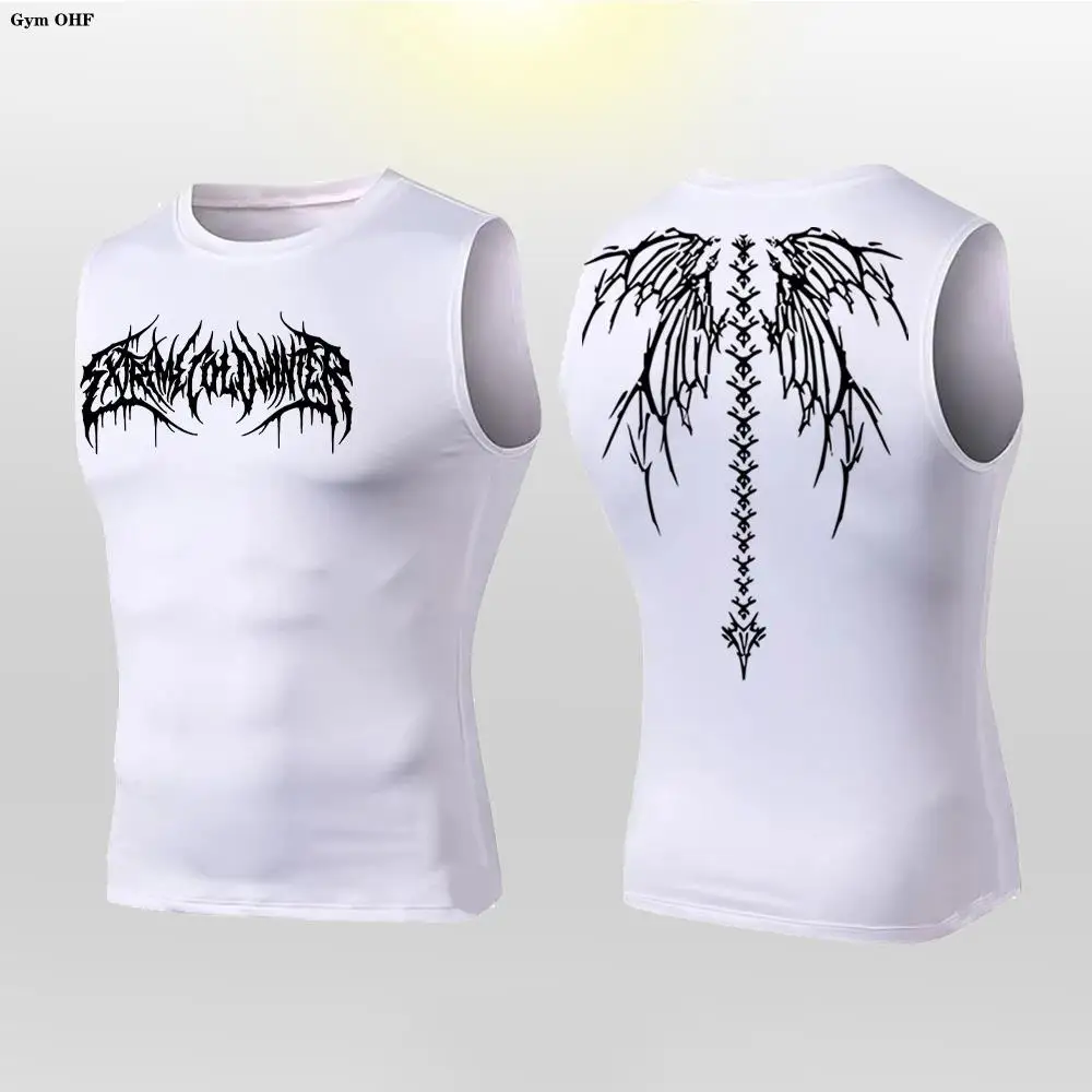 Y2K Anime Compression T Shirt Men Workout Summer Sports Tights Running Tank Top Quick Dry Fitness Skinny Vest Tight Tank image 5