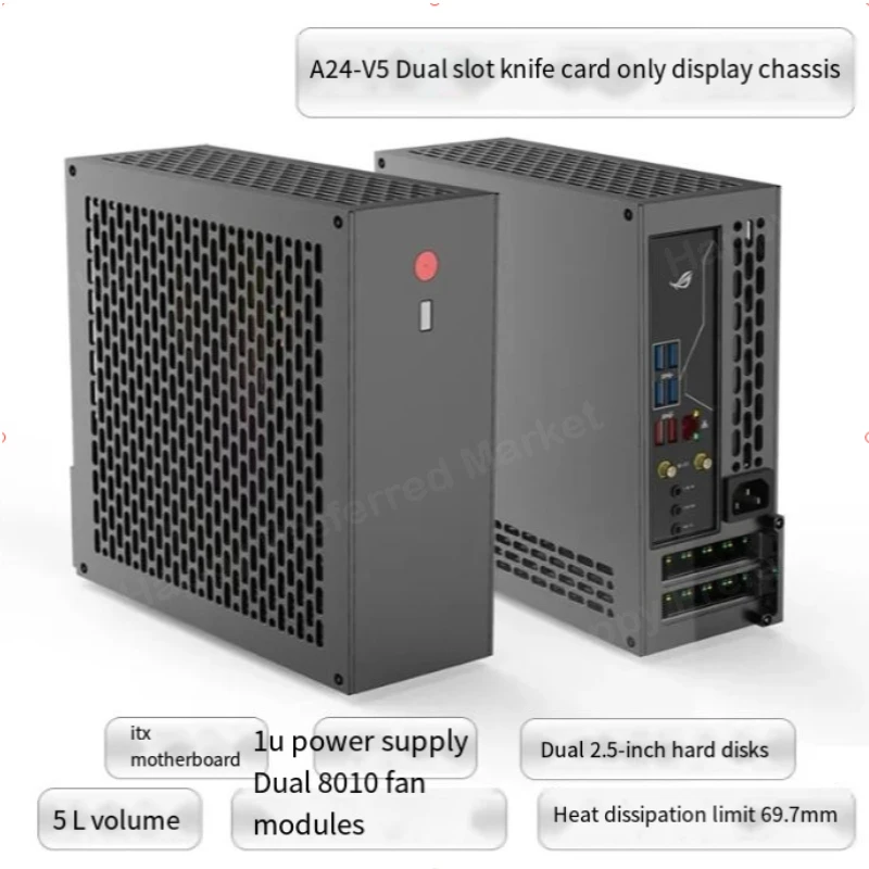 5 Litre Mini A24-V5 2.0 Dual Slot Single Display 1u Power Supply Itx Chassis with Double Chamfer