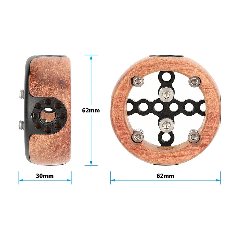 Pegangan Tangan Kayu dengan Benang Aksesori Gaya ARRI 3/8"-16 & Dudukan Sekrup 1/4"-20 (Bulat) untuk Aksesori Kamera DSLR/Tanpa Cermin/Kamera