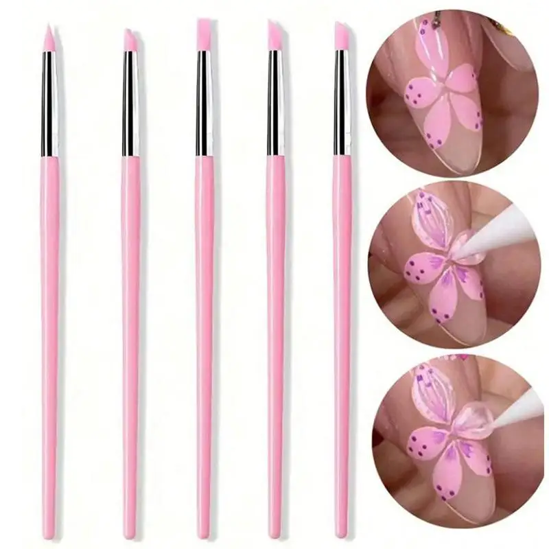 5-teiliges Professionelles DIY-Maniküre-Set: Silikon-Nagelbürste, UV-Gel-Polierer, 3D-Bild-Dotting-Pinsel – Detail 1