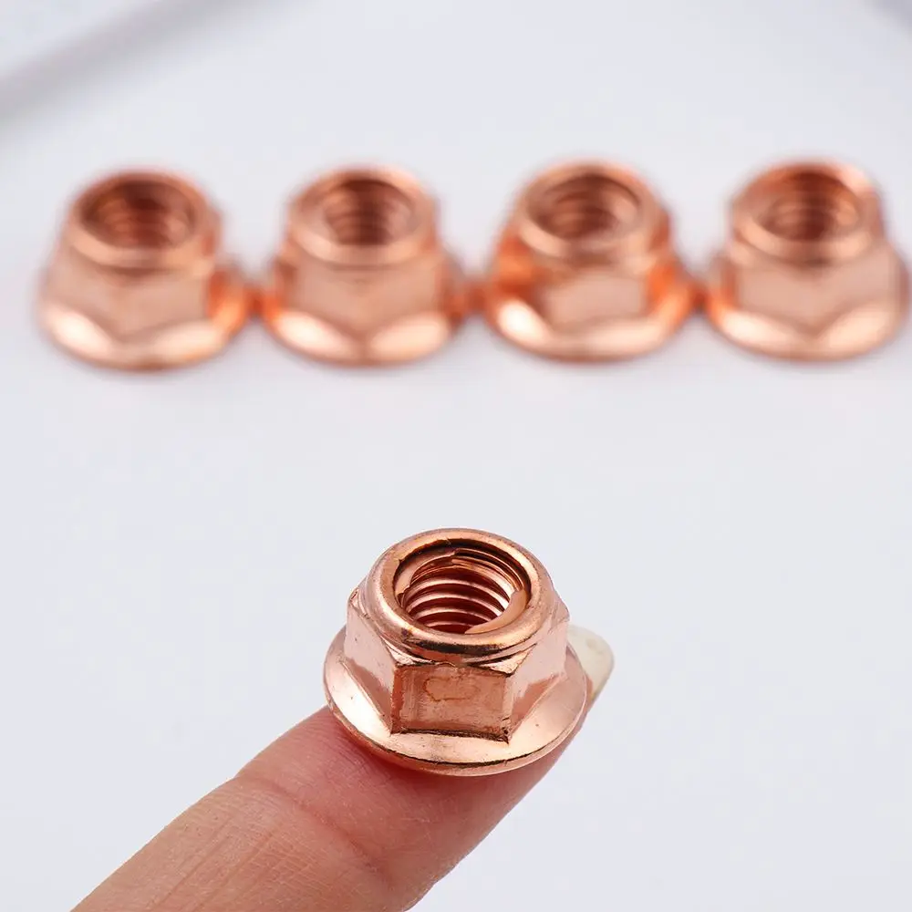 12Pcs M8 Nut Carbon Steel Copper Plated High Temperature Nuts High Quality Practical Hex Exhaust Nut Hardware Fasteners