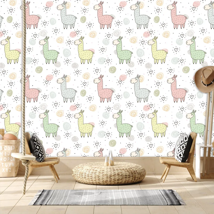 

Cartoon Wallpapers for Living Room Removable Optional Cute Funny Llama Animal Walls Papers Home Decor Mural Stickers Decoration