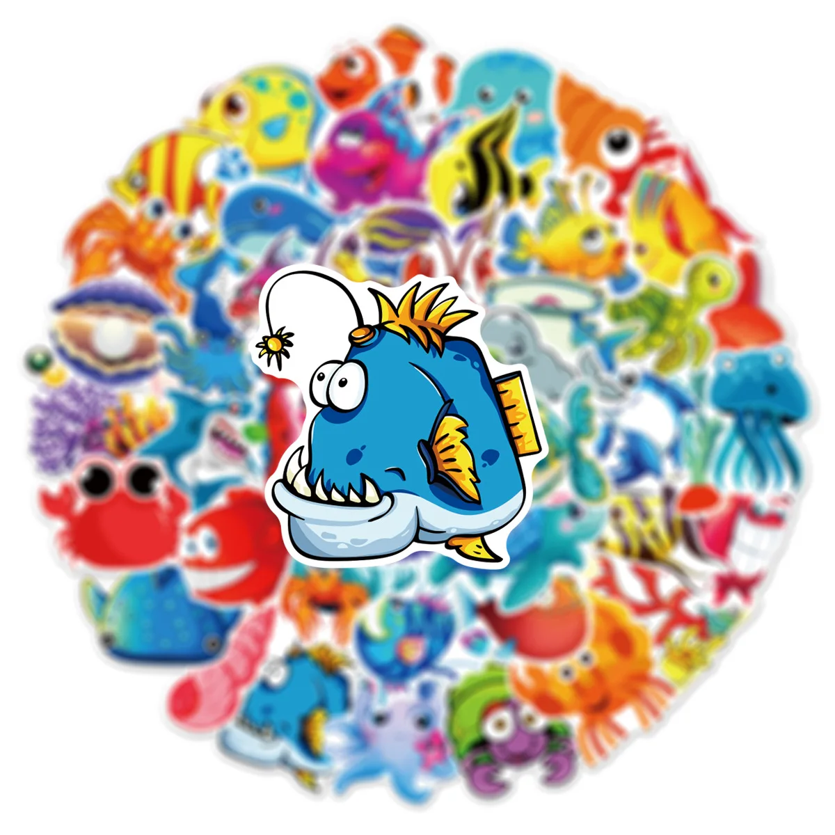 10/30/60pcs Cute Ocean Fish Stickers Big Eyes for DIY Decor Scrapbooking Stationery Suitcase Water Bottle Phone Laptop Kids Toy