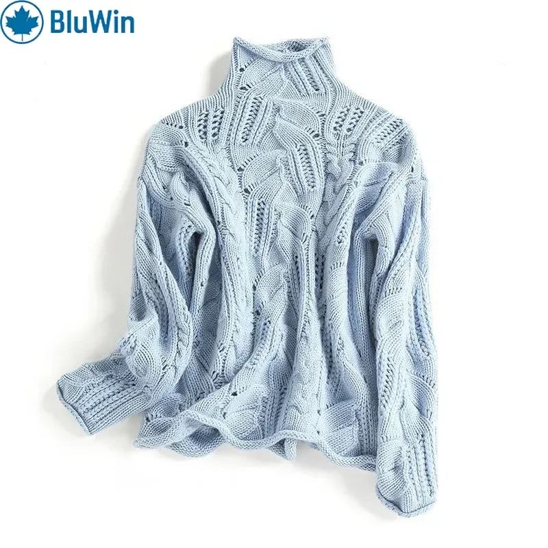 

URBANCHIC 4Colors New Solid Korean Twist Hollow Women Sweater Causal Loose Wool Knit Pullover Turtleneck Women Knitwears