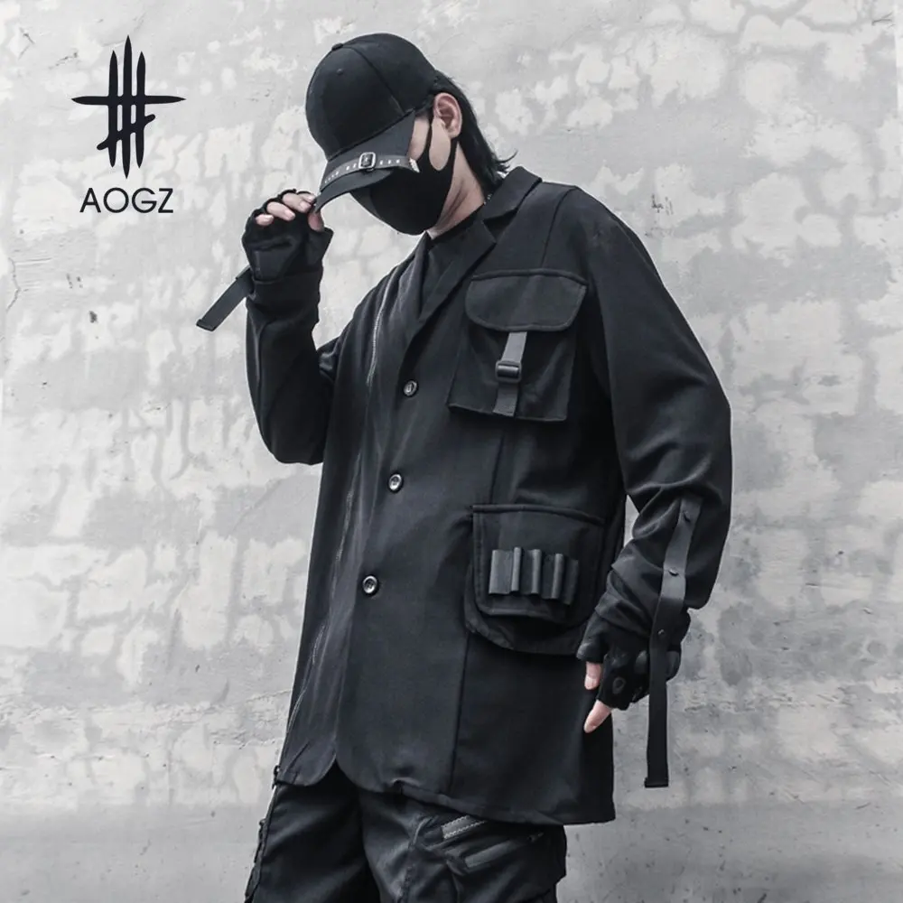 

AOGZ Techwear Tactical Jacket Punk Men Lapel Windbreaker Jacket Coat Casual Loose Oversied Fashion Casual Suit Outwear Autumn