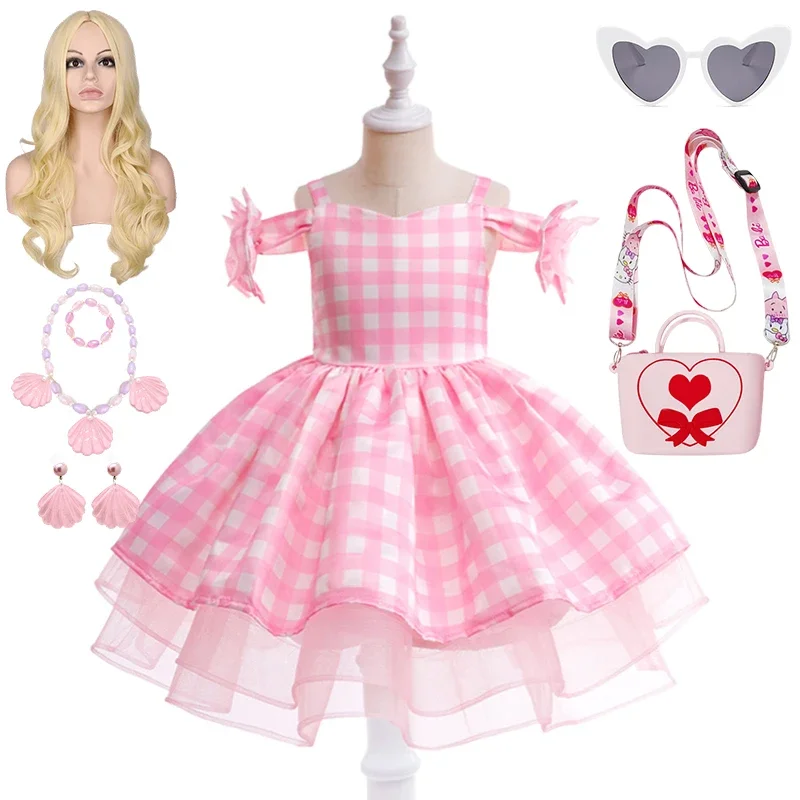 Fancy Girl Cosplay Live Action Movies Ken Barbi Plaid Dress Halloween Role Play Margot Robbie Masquerade Performance Costumes