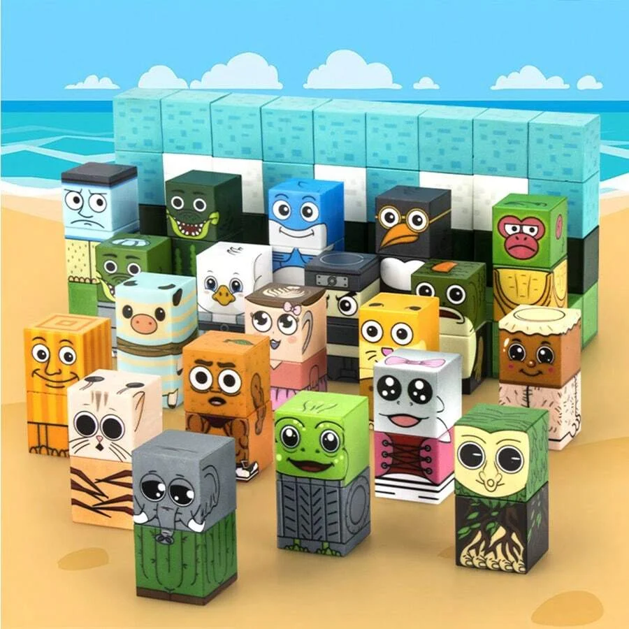 Magnetic building Toys Tung Tung Tung Sahur AI assembly Creative Stacking Cube Model Blocks Character toy Tabletop Game Gift image 2