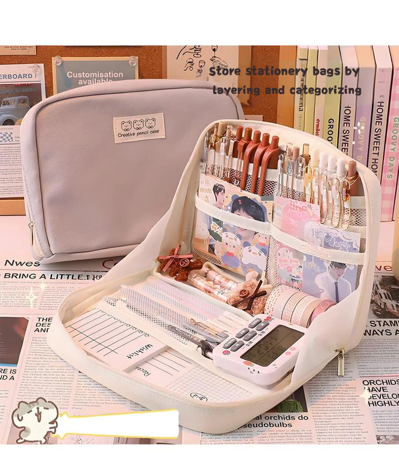 

Bulk Large Capacity Pencil Cases Multi-Compartment, Organizer Makeup Bag & Student Pen Holder Set - Storage Dividers