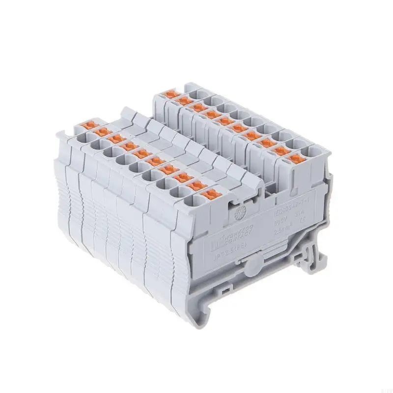 E1PF 10pcs/set 2.5 Push-In Din Mounted Terminal Blocks Spring Screwless Feed