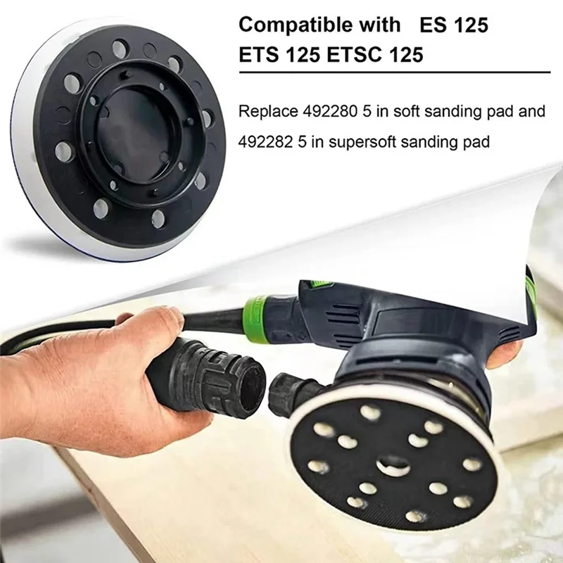 Recambio de almohadilla de lijado 492280 ultraduradera, 125mm (5 pulgadas), suave, 8 agujeros, Compatible con Festool ES125, ETS125