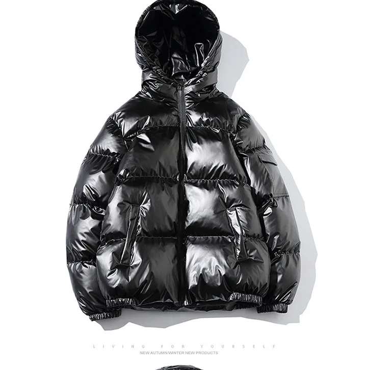 

2025 Winter Fashion Thickened Hooded Loose Shiny Cotton Jacket Men Wide Hong Kong Style Casual Puffer Parka