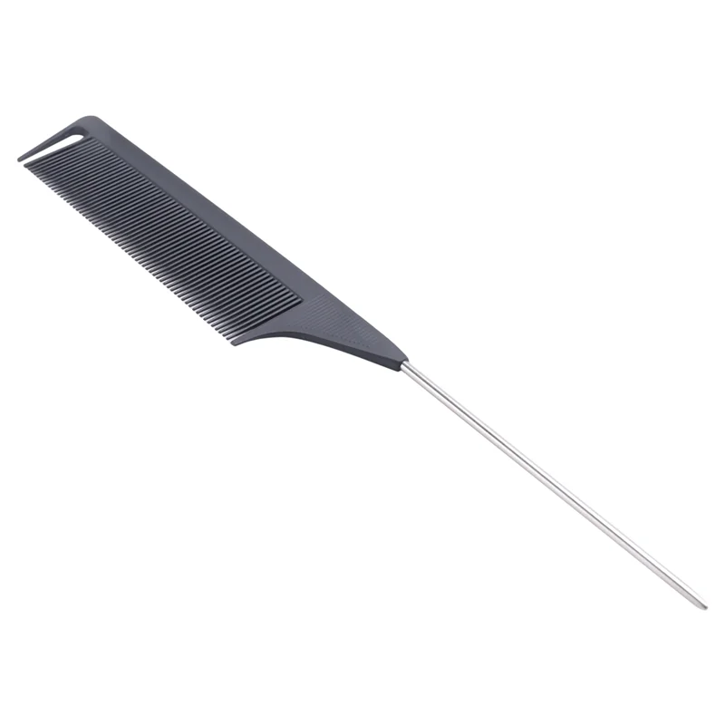 ABRS-120X Parting Comb For Braids Hair Rat Tail Comb Steel Pin Rat Tail Carbon Fiber Heat Resistant Teasing Combs(Black)