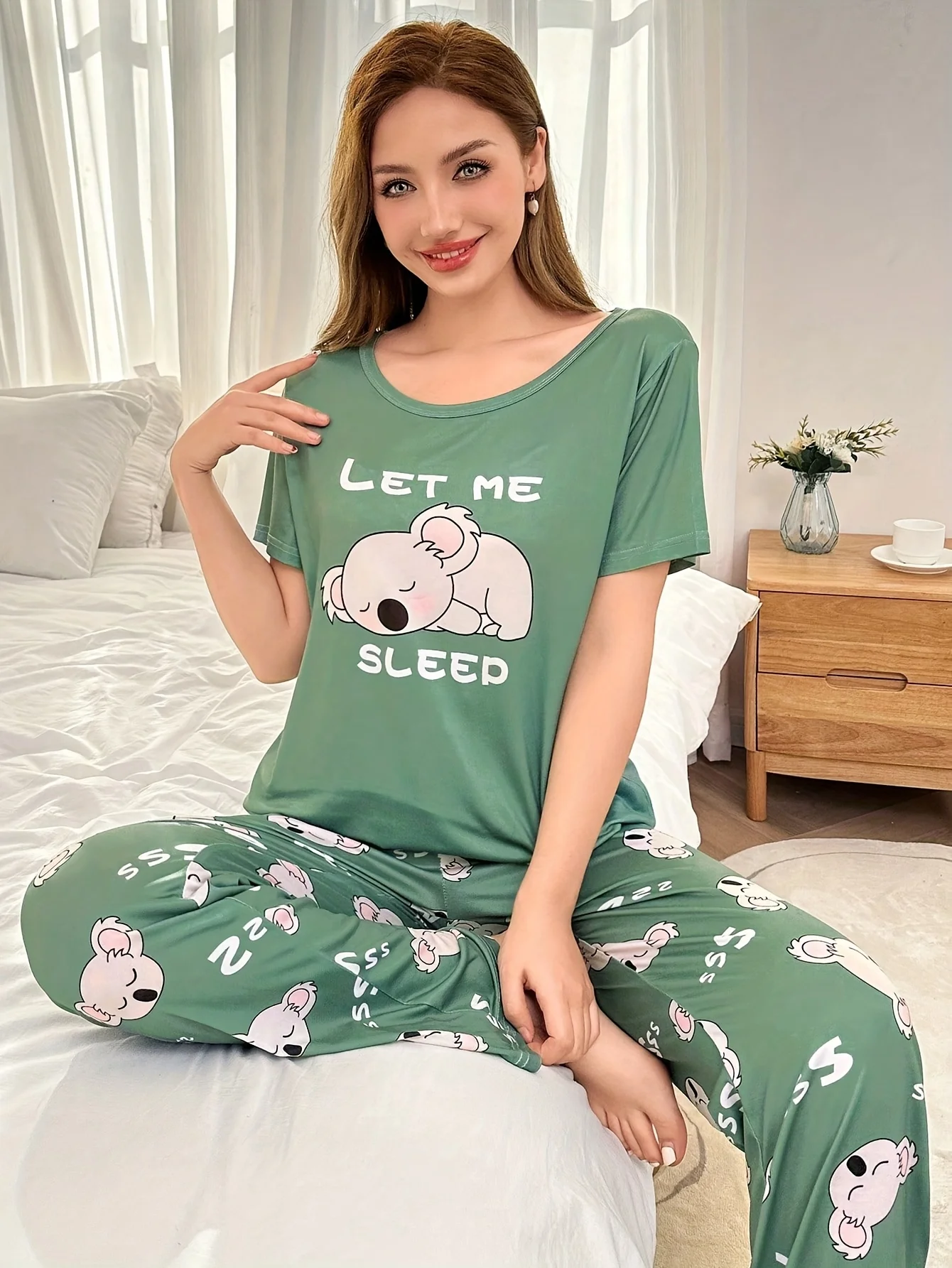2026 New Cartoon Koala Print Two-Piece Pajama Set Cute Sleepwear Ensemble Soft Comfortable Fabric for Relaxing Comfort