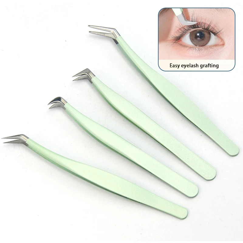 Eyelash Tweezers Extension Clip Stainless Steel Anti-Static Superhard High Precision Tweezers With Fiber Tips Makeup Tools