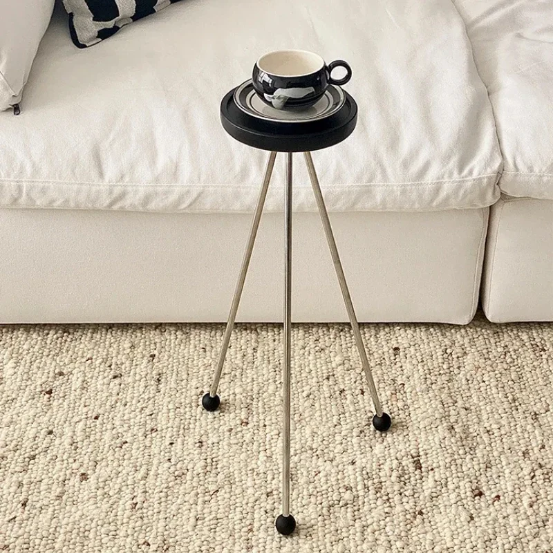 

Stainless Steel Round Coffee Table Balcony Small Corner Table Projection Table Storage Rack Furniture Compact Lounge