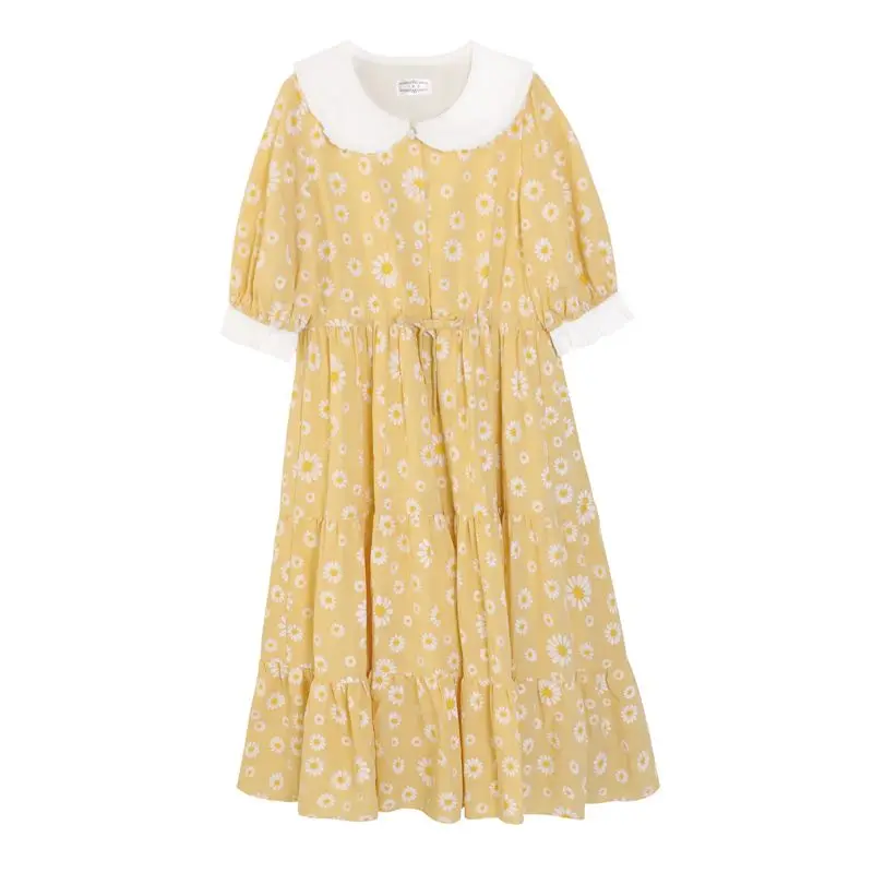 Plus Size 4XL 140KG Short Sleeve Floral Dress Short Sleeve Dresses Peter Pan Collar Summer Sweet Flower Dresses Vestidos