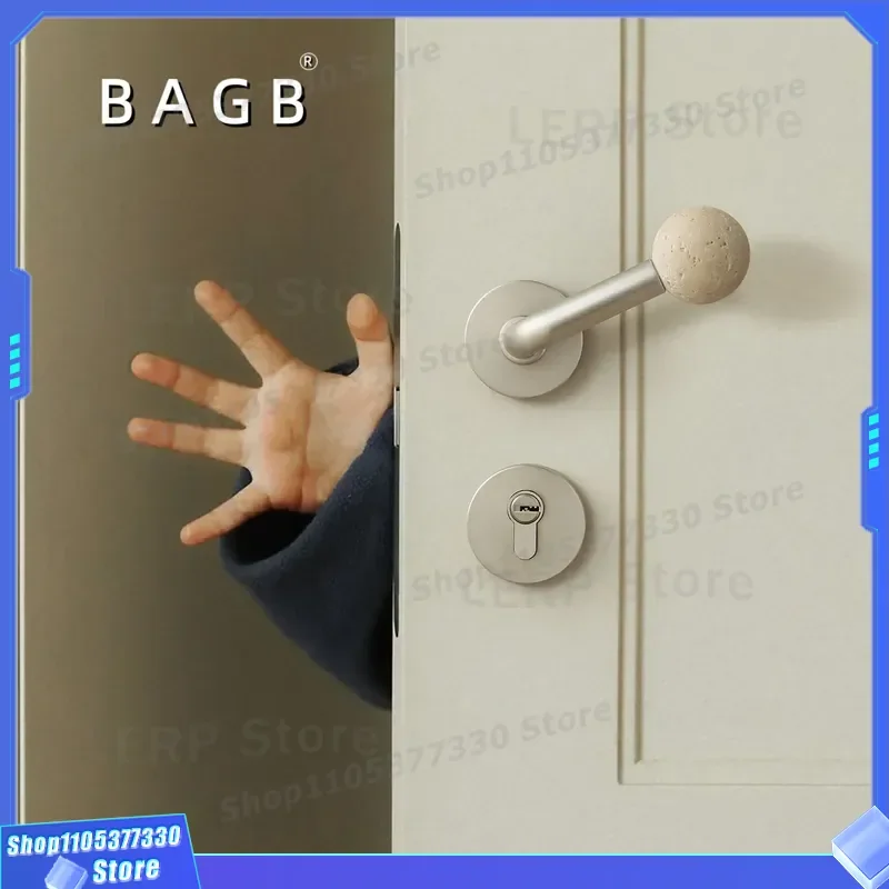 Modern Travertine Door Handle Antique Split Magnetic Lock Mute Indoor Bedroom Personalized Room Hardware Silent Latch