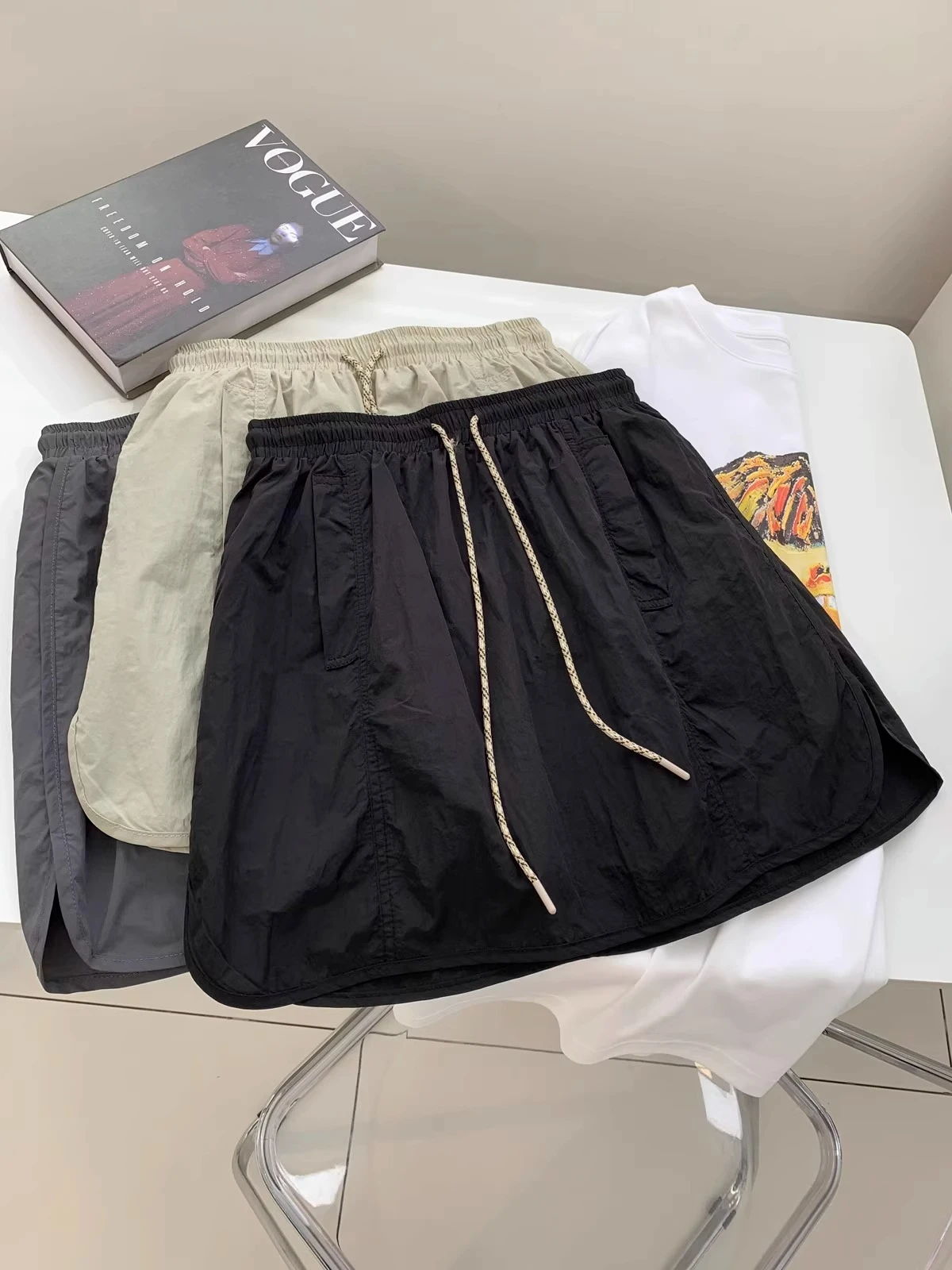 American casual Cargo Skirt Summer Elastic Waist Drawstring Solid Color Short Pants Skirt Women Sport Casual Mini Skirt