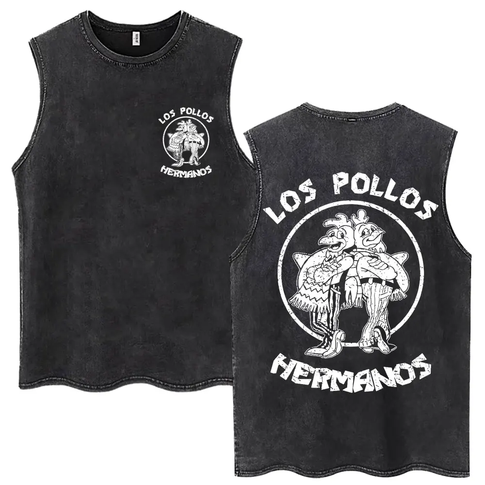 TV Series Breaking Bad Washed Tank Tops Los Pollos Hermanos Chicken Brothers Sleeveless Vests Men Women Oversized Cotton T Shirt