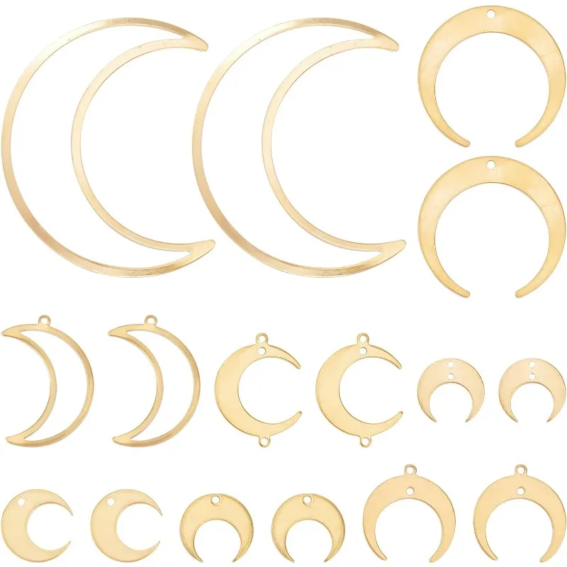 1 Box 32Pcs Moon Charms Crescent Charms Brass Moon Planet Charm Double Sided Golden Resin Charm Frame Open Bezels Moon Linking