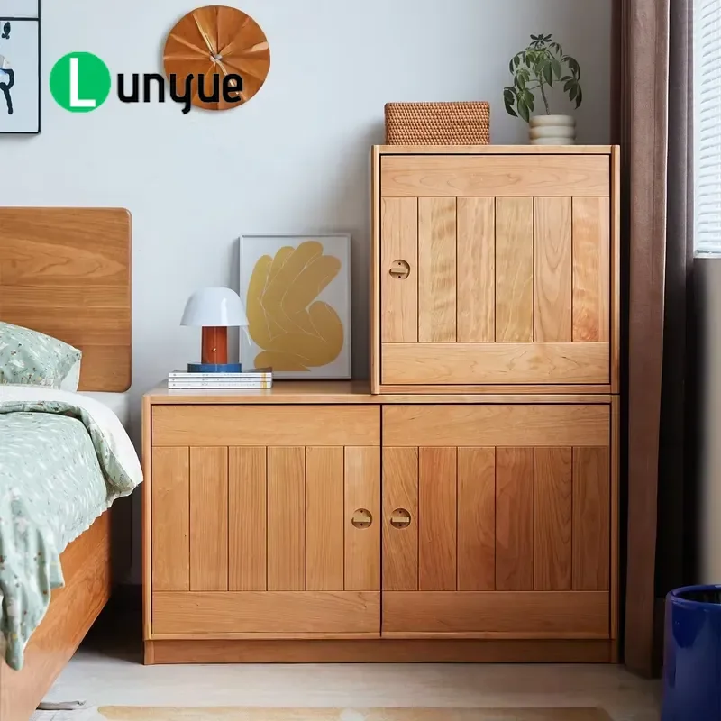 Modern Modular Solid Wood Cube Lockers Stackable Bedside Tables Customizable Storage for Bedroom Living Room Durable