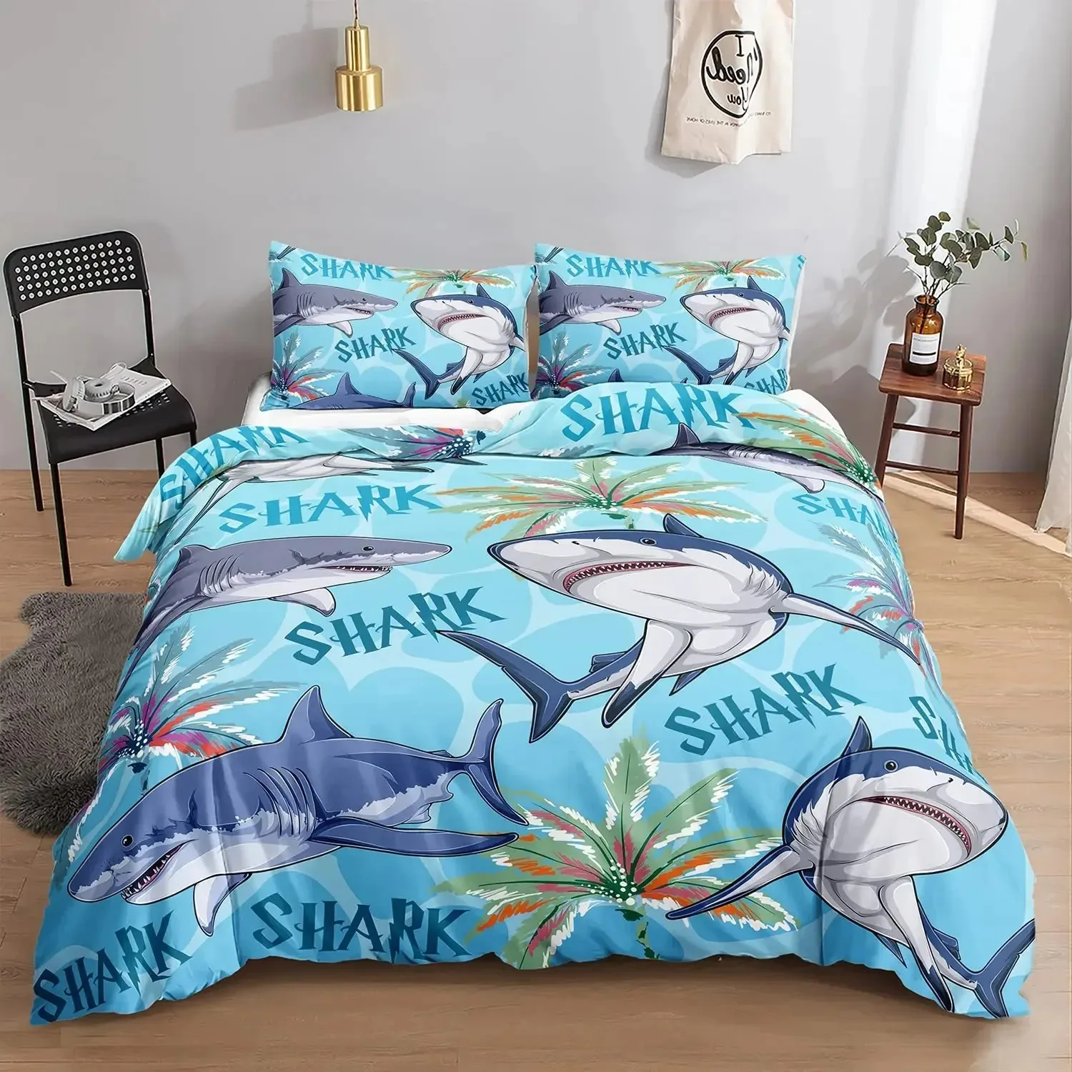 Shark Duvet Cover Set Full Size Queen Size Twin Deep Ocean Animals Bedding Sets for Boys Girls Luxury Soft Comforter Cover Set