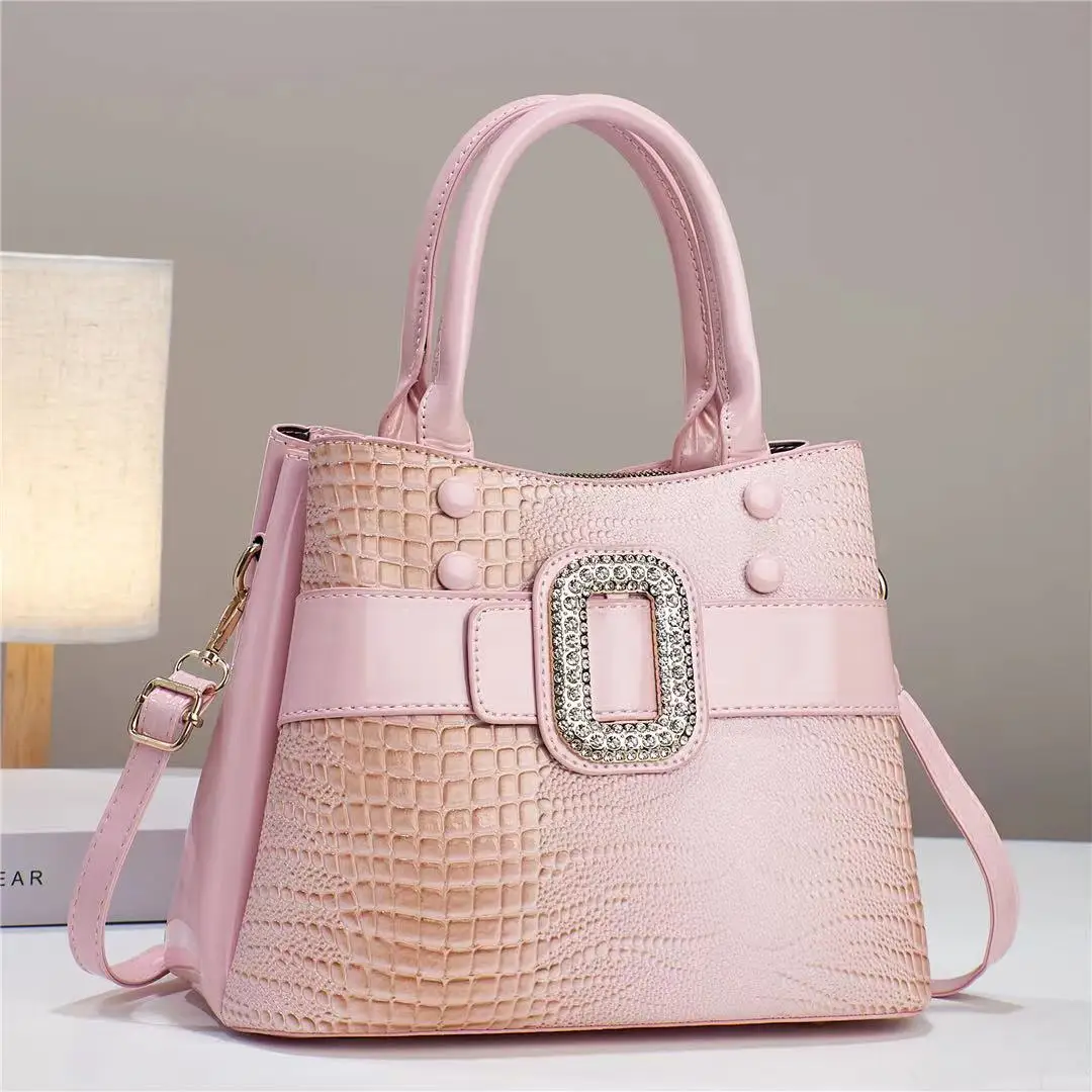 Luxury Quality Diamond Handbags For Women Patent Leather Crocodile Stone Pattern Ladies Shoulder Cross Body Bags Metal Handle