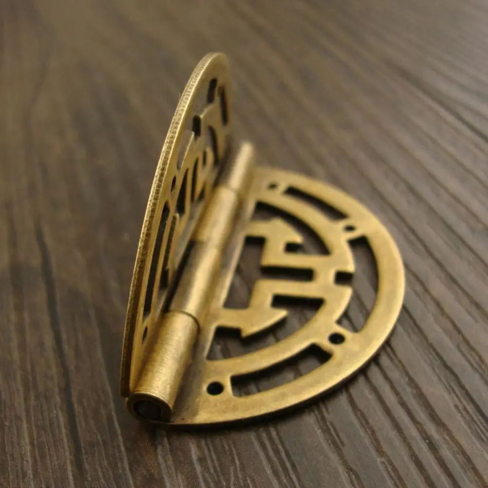 Vintage Round Plate Design Brass Hinge Openwork Screw Holes Wood Box Hinge Floral Pattern Retro Furniture Hinge Jewelry Box