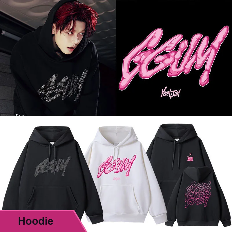 Fashion Yeonjun GGUM Printed Loose Hoodie for Men Women Shopping Travel Concert Dance Stage Pullover Hoodie Fans Support Clothes