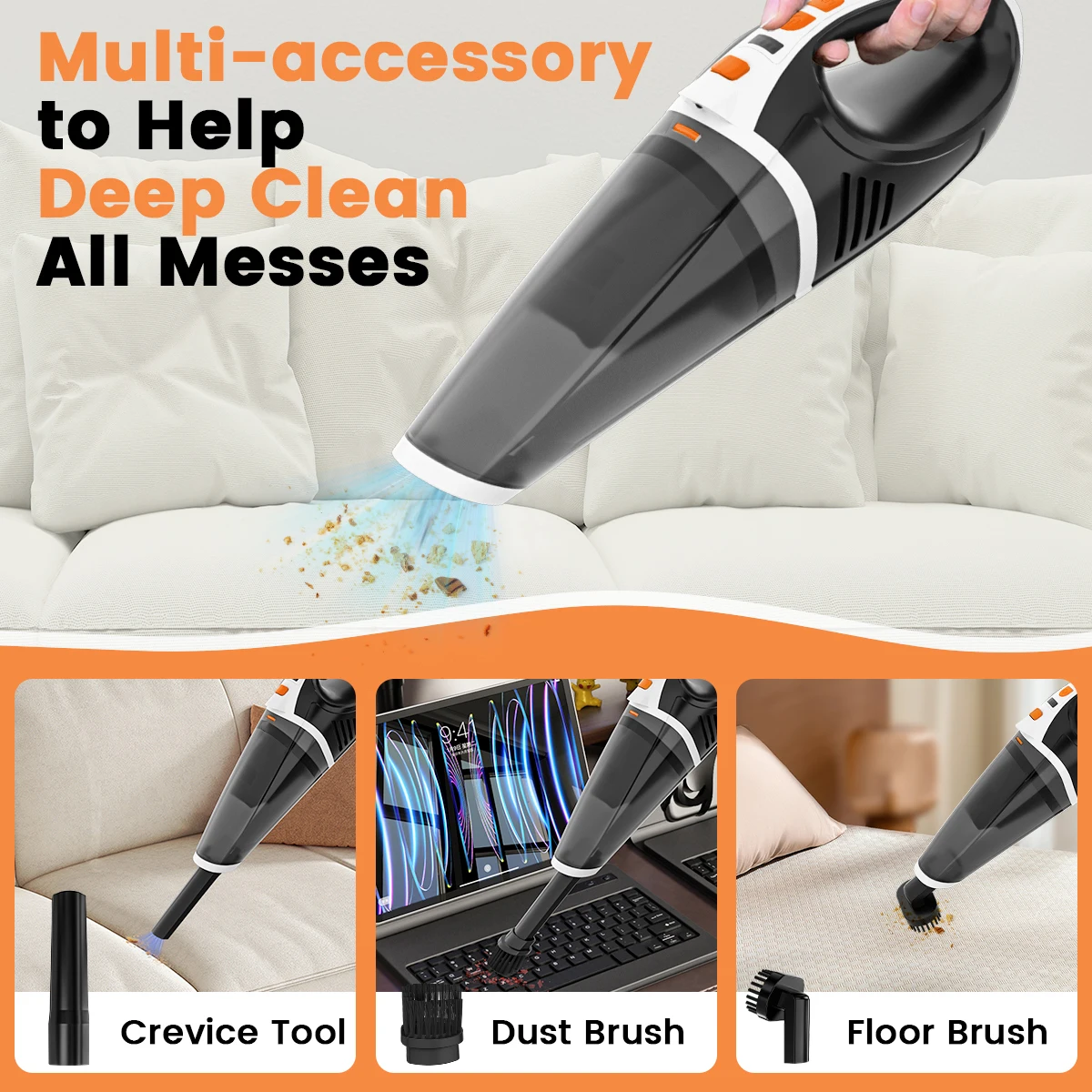 Handheld Vacuum Cordless 15000Pa,Car Vacuum Portable Cordless High Power,Hand Vacuums with 2 Speeds and LED Light