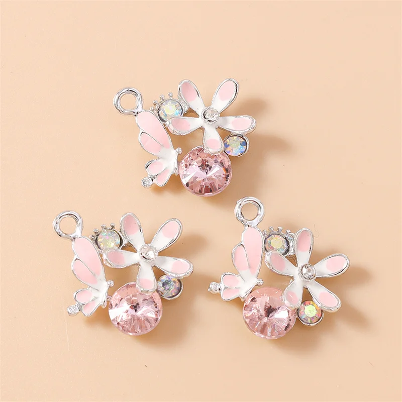 Leslie 10 Stück Wunderschöne Kristall-Schmetterlings-Blumen-Anhänger für DIY-Ohrringe, Halsketten, Schmuckherstellung, handgefertigte Accessoires – Detail 3