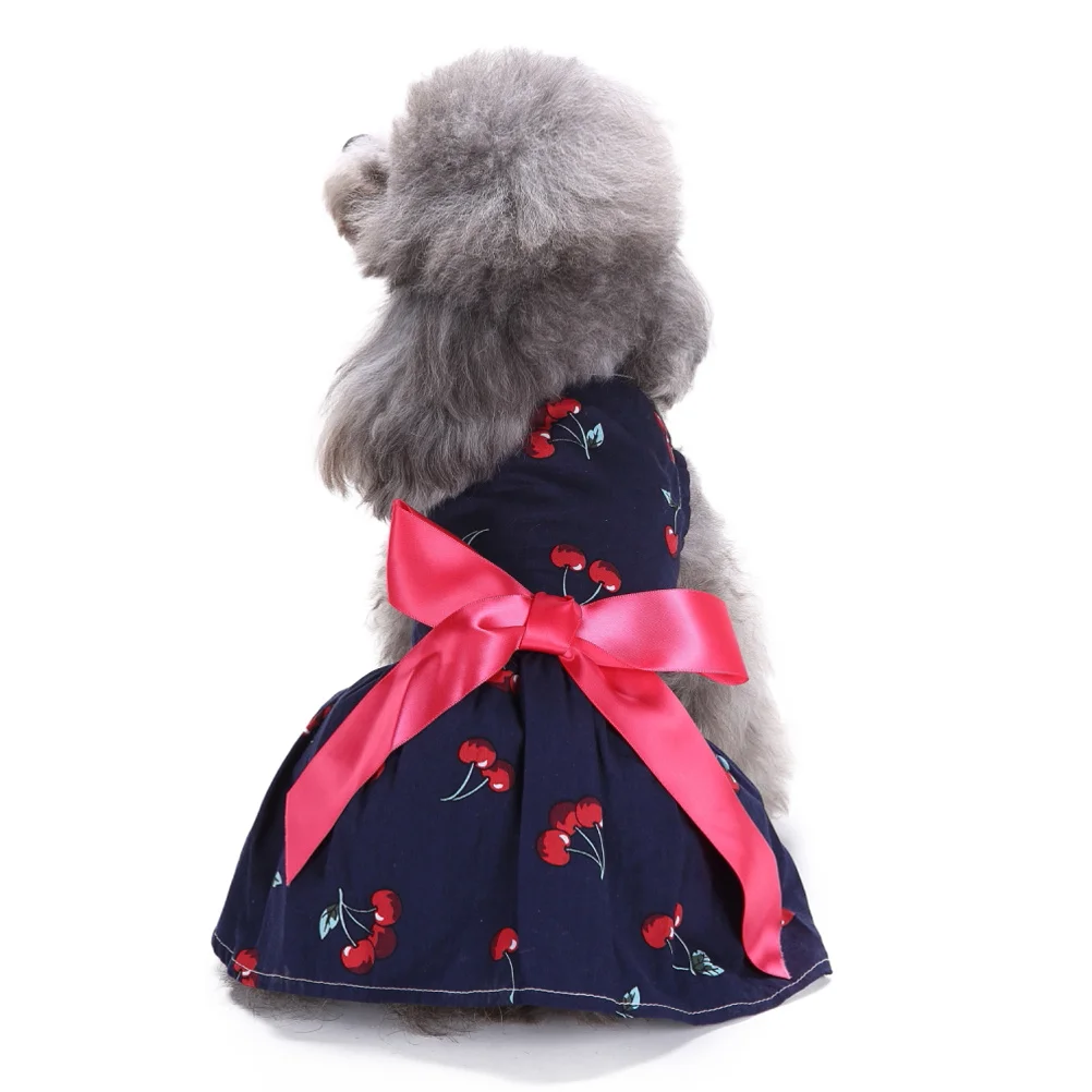 

Summer Pet Dog Dress Sleeveless Puppy Skirt For Small Dogs Cherry Print Lightweight Pet Clothes Holiday Outdoor Party Wear