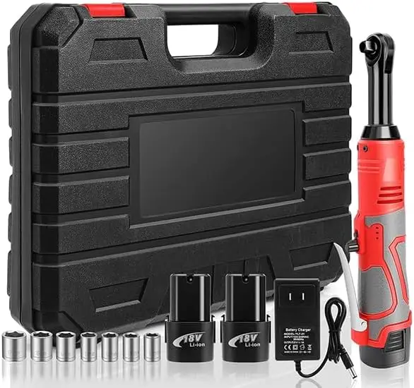 

3/8" Extended Cordless Ratchet Wrench 18V Electric Wrenches Set 45 ft-lbs 400RPM Power, 2 Battery